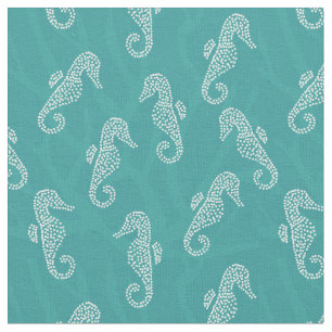 Coral Reef Coastal Seahorse Teal Turquoise Fabric