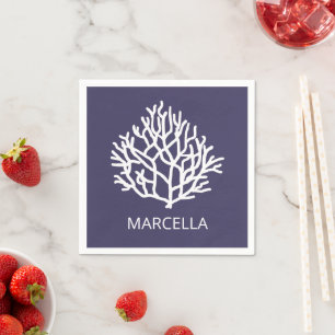 Coral Reef Custom Name Summer Beach Navy Napkin
