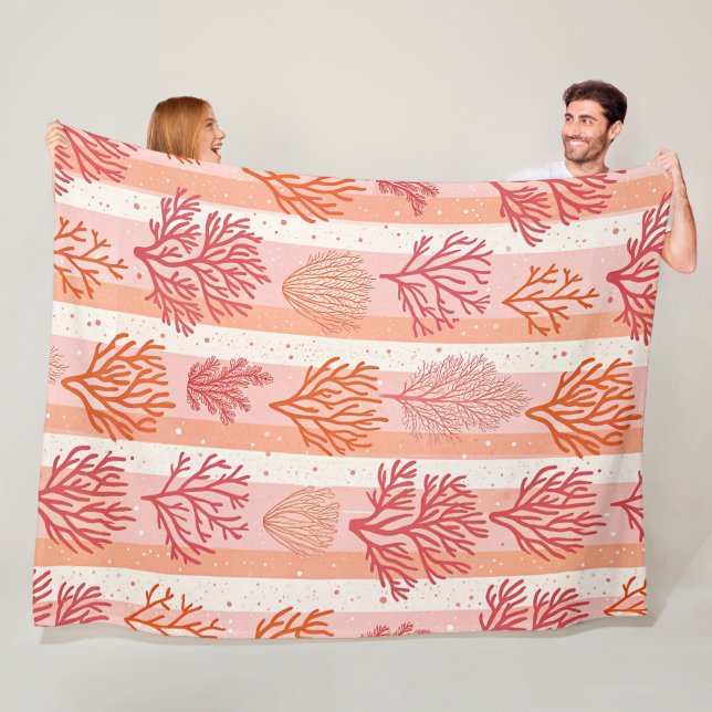  Coral Reef Dreams: Orange & Pink Pattern Fleece  Blanket (In Situ)