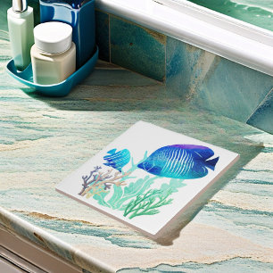 Coral Reef Fish Watercolor Style Marine Life Tile