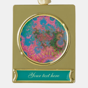 Coral Reef Fractal Abstract Art Gold Plated Banner Ornament