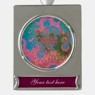 Coral Reef Fractal Abstract Art Silver Plated Banner Ornament