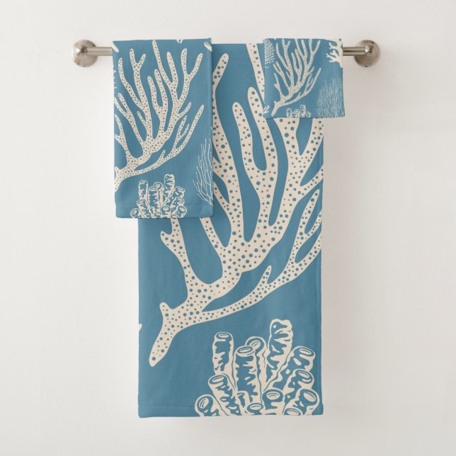 Coral reef in blue bath towel set (Insitu)