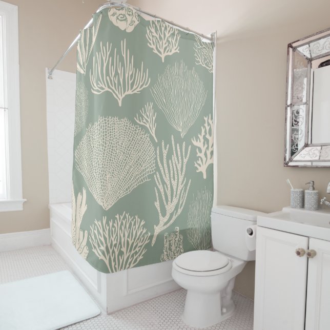 Coral reef in sage shower curtain (In Situ)