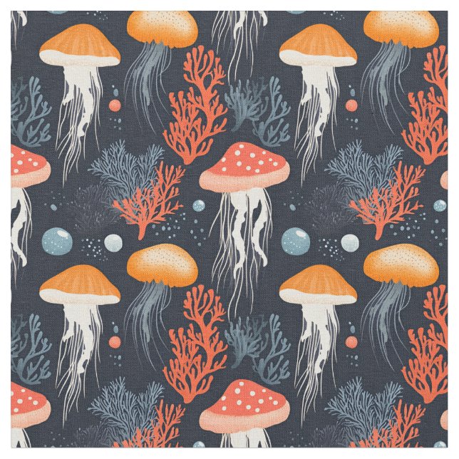 Coral Reef & Jellyfish Fabric (Close Up)