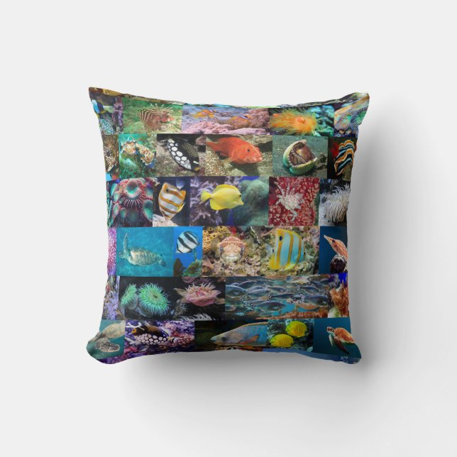 Coral Reef Marine Fish Animals, Educational Kids Cushion (Front)