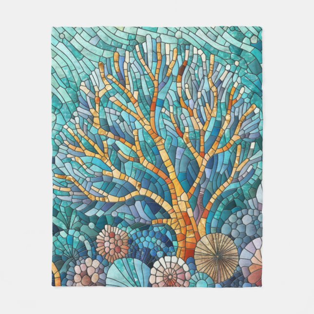 Coral Reef mosaic art Fleece Blanket (Front)