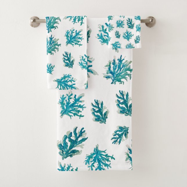 Coral Reef Nautical Coastal Pattern Towel (Insitu)