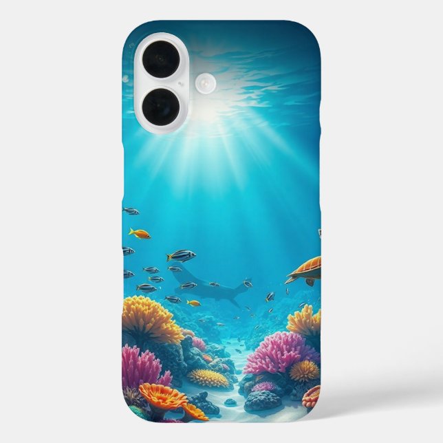 Coral Reef Ocean Life Aesthetic iPhone 16 Case (Back)