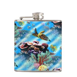 Coral Reef Ocean Sea Life Turtle Tropical Fish Hip Flask