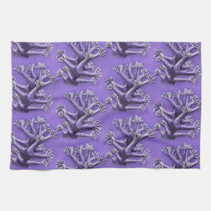 Coral Reef Purple Marine Biology Art Tea Towel