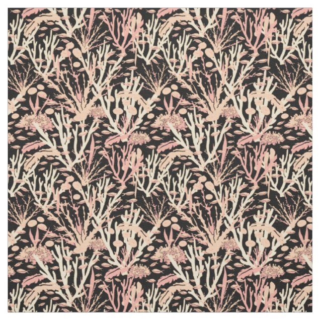 Coral Reef Seabed Pattern on Black Fabric (Swatch)