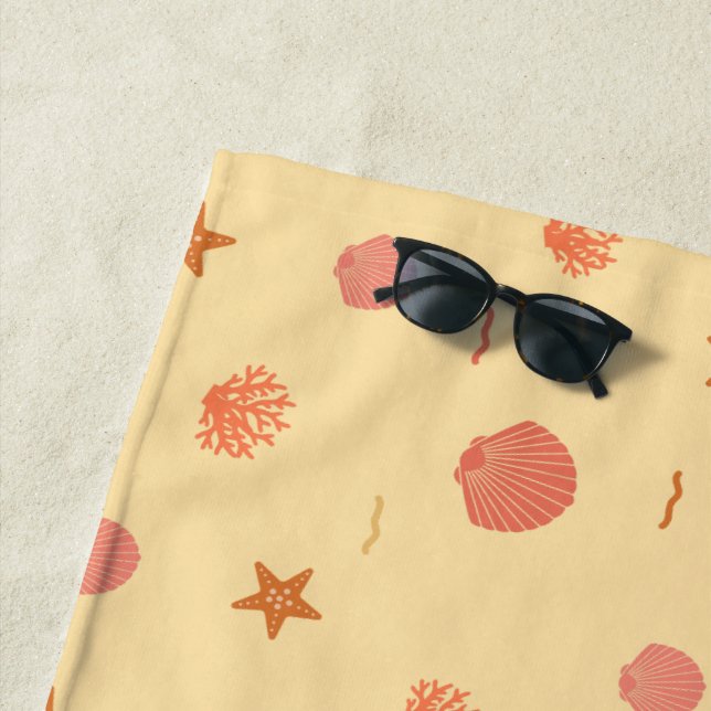 Coral Reef Seashell and Starfish Seamless Pattern  Beach Towel (In Situ)