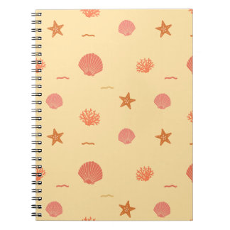 Coral Reef Seashell and Starfish Seamless Pattern Notebook