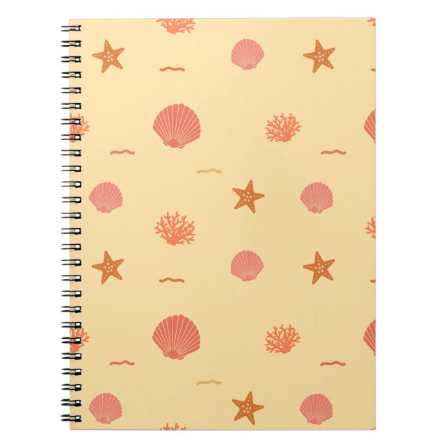 Coral Reef Seashell and Starfish Seamless Pattern  Notebook (Front)