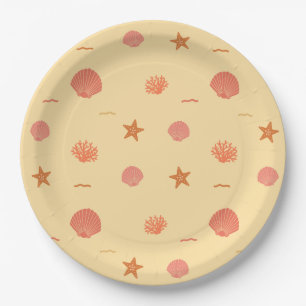 Coral Reef Seashell and Starfish Seamless Pattern  Paper Plate