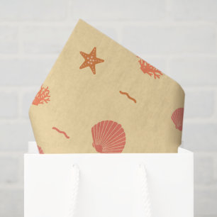 Coral Reef Seashell and Starfish Seamless Pattern Tissue Paper