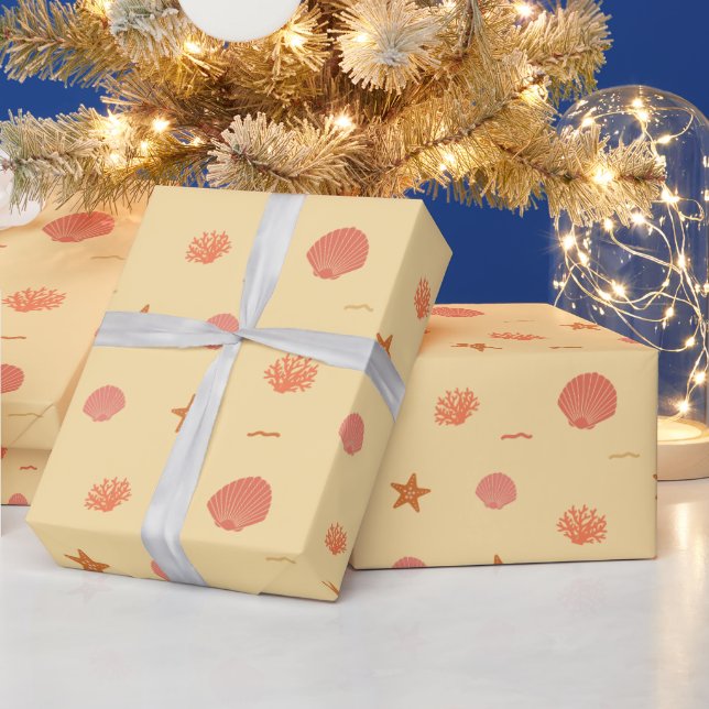 Coral Reef Seashell and Starfish Seamless Pattern  Wrapping Paper (Holidays)