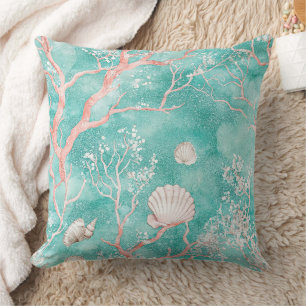 Coral Reef Seashell Watercolor Pattern (12) Cushion