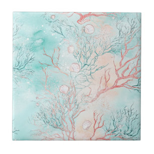 Coral Reef Seashell Watercolor Pattern Tile