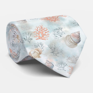 Coral Reef Seashells & Aqua Waves Pattern Tie