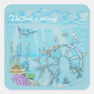 Coral reef shipwreck square sticker