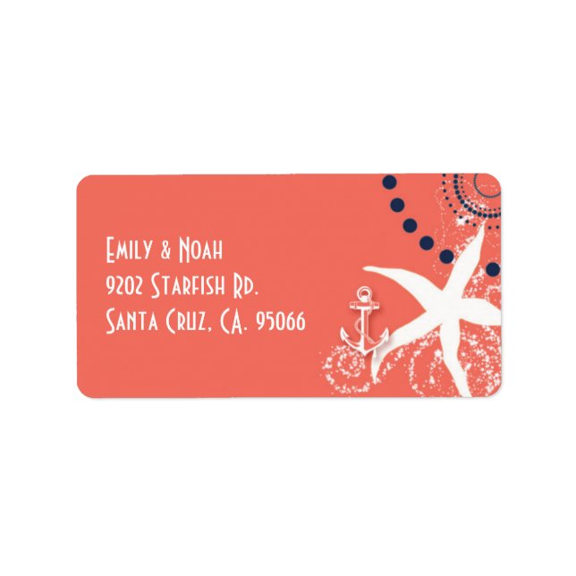 Coral Reef Starfish Nautical Wedding Label (Front)