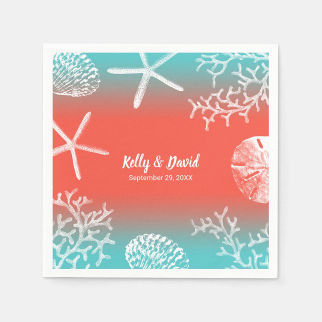 Coral Reef Starfish Tropical Beach Wedding Napkin (Front)