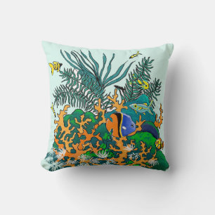Coral Reef Tropical Aquarium Colour Illustration Cushion
