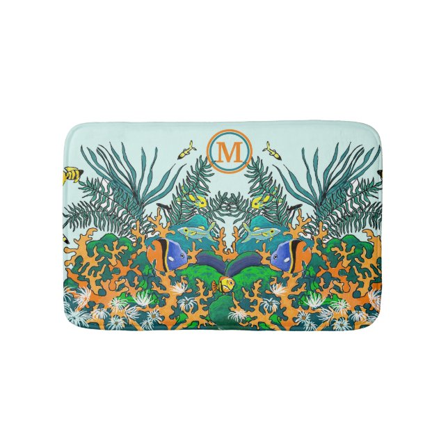 Coral Reef Tropical Fish Monogram Bath Mat (Front)