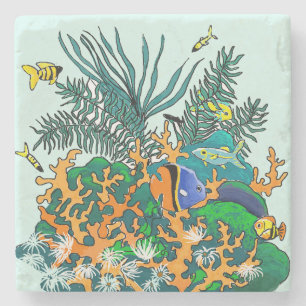 Coral Reef Tropical Fish Salt Water Aquarium Stone Coaster
