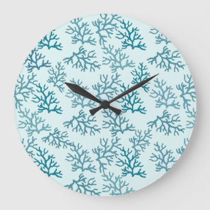 Coral Reef turquoise patterns customise backround  Large Clock