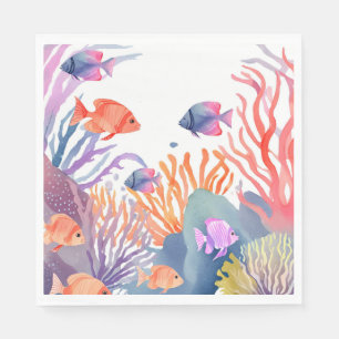 Coral Reef   Watercolor Colourful Fish Ocean Napkin