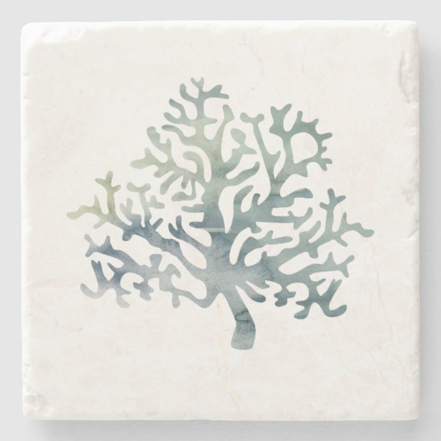Coral Reef Watercolor Marble Stone Coaster (Front)