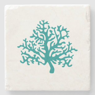 Coral Reef Watercolor Marble Stone Coaster