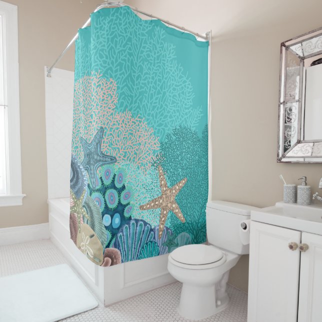 Coral Reef with Starfish and Sea Fans Shower Curtain (In Situ)