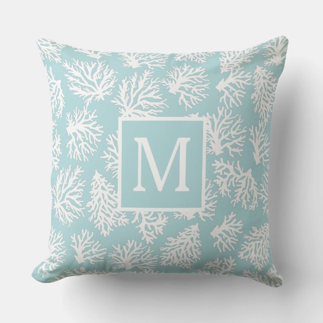 Coral Reefs summer coastal beach  monogram Cushion (Front)