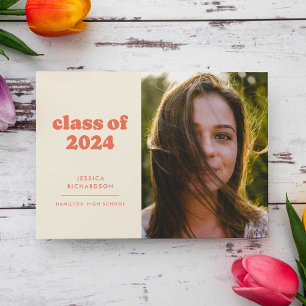 Coral Retro Simplicity Photo Graduation  Announcement