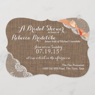 Coral Ribbon Lace Bridal Shower Invitation