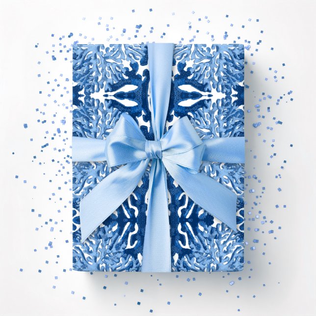 Coral Rococo in Blue Indigo Wrapping Paper (Creator Uploaded)
