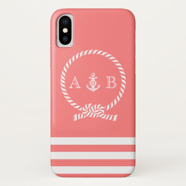 Coral Rope and Anchor Monogram Case-Mate iPhone Case (Back)