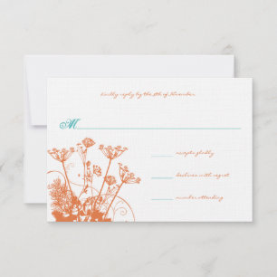 Coral Rose and Turquoise Wildflowers Wedding RSVP Card