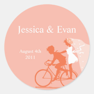Coral Rose Bicycle Couple Wedding Sticker