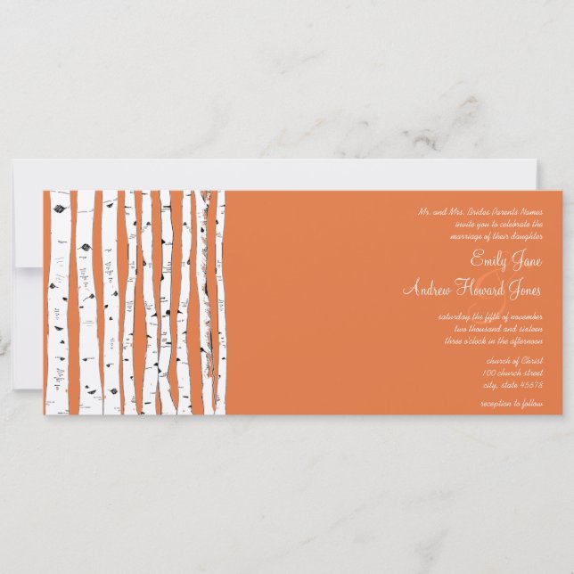 Coral Rose Birch Tree Wedding Invitations (Front)