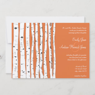 Coral Rose Birch Tree Wedding Invitations