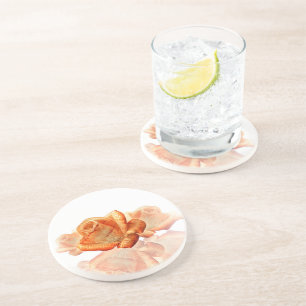 Coral Rose Blossom with Sheet Music Coaster