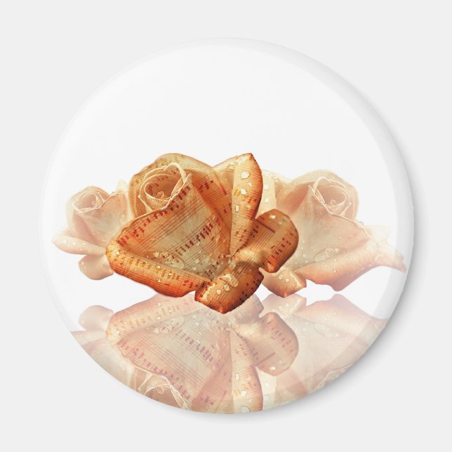 Coral Rose Blossom with Sheet Music Magnet (Front)