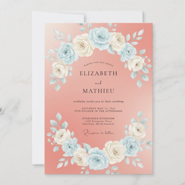 Coral Rose Botanical Flourish Wedding Invitation (Front)