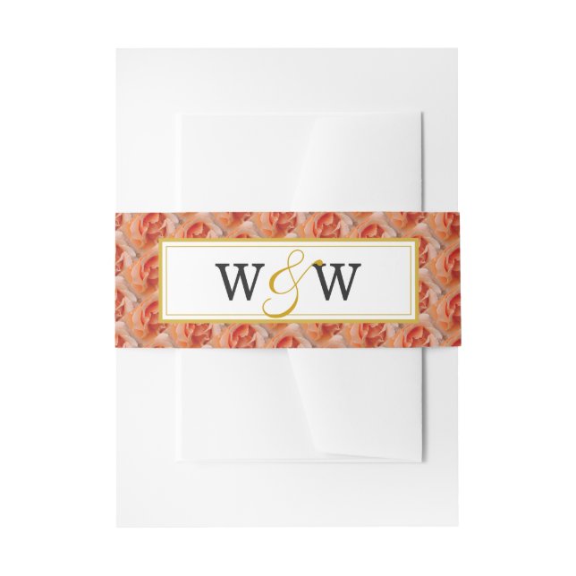 CORAL ROSE Elegant Floral WEDDING Christian Invitation Belly Band (Front Example)