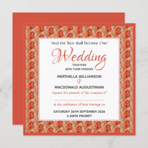 CORAL ROSE Floral Custom Square Wedding Invitation